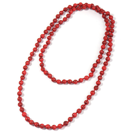 108 Mala Beaded Long Necklace Hand Knotted for Women (Red Turquoise)