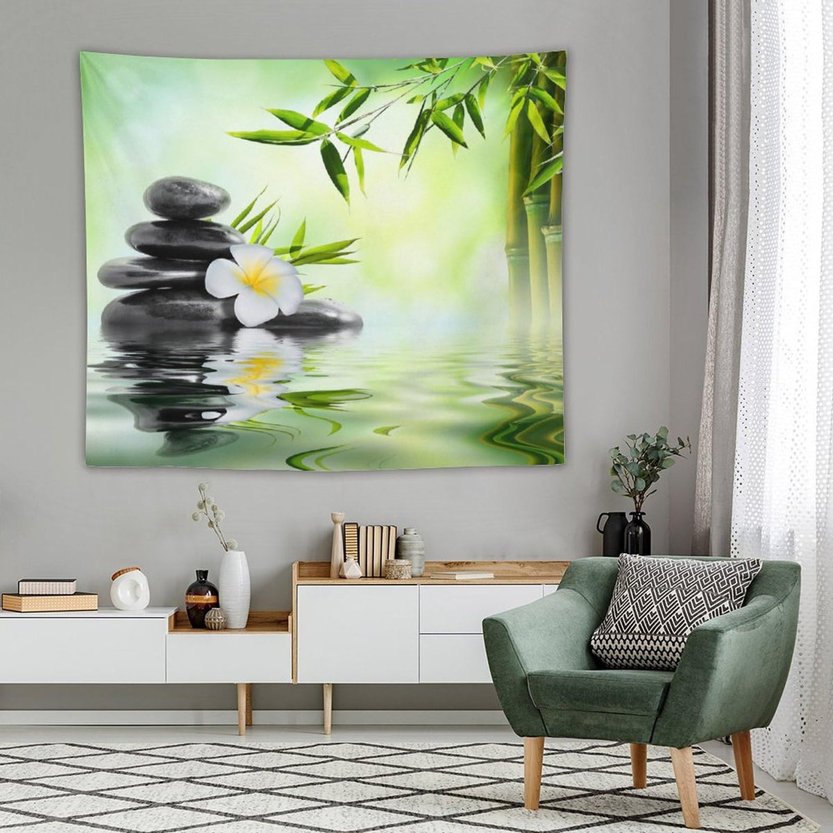 Spa Tapestry Wall Hanging Garden Frangipani Bamboo Japanese Relaxation Resting Tapestries Home Decor for Living Room Bedroom Farmhouse Kitchen Dorm 50"x60" (50"L x 60"W / Zen-4)