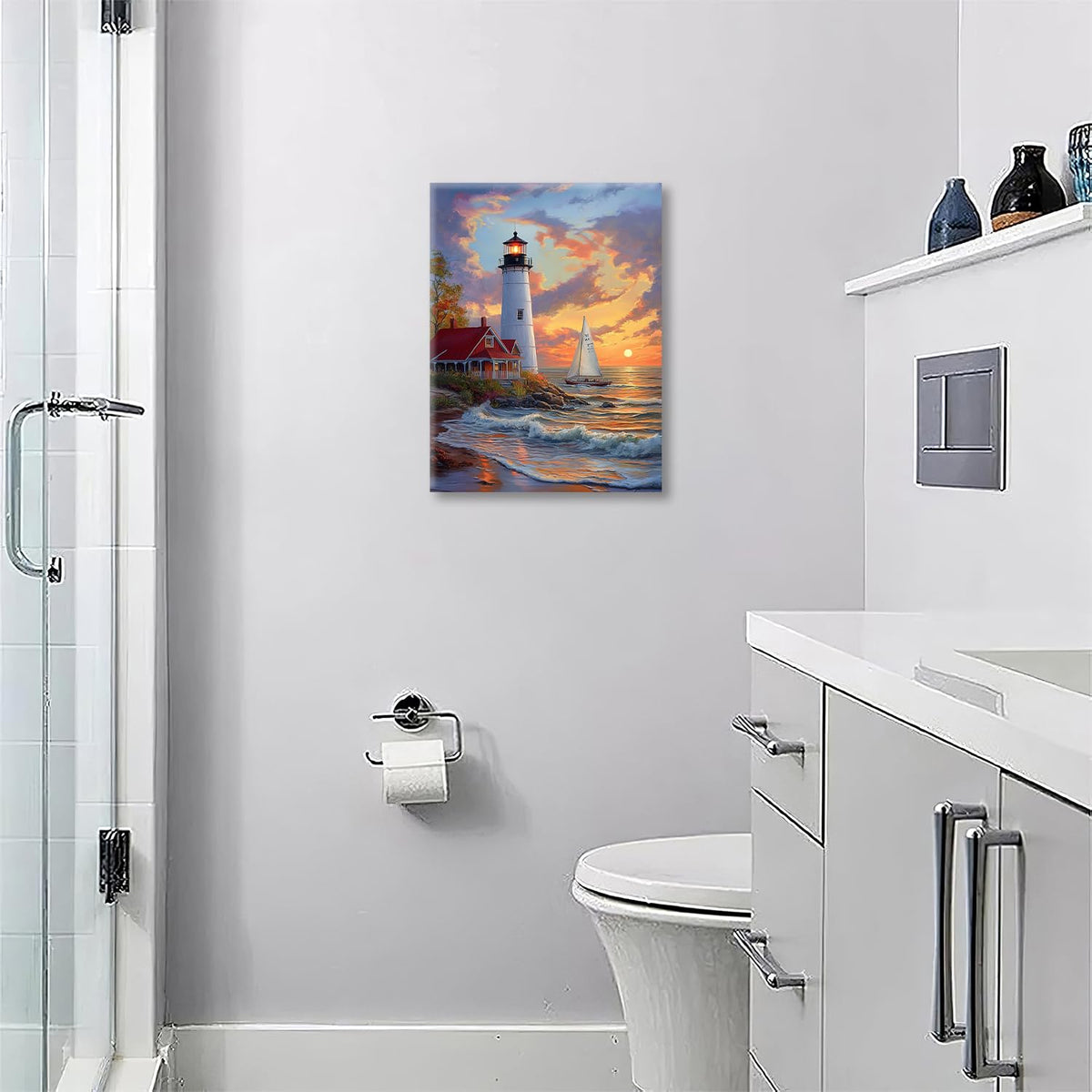 Lighthouse Canvas Wall Art Coastal Beach Modern ArtWork 12" x 16" (Lighthouse / 16"L x 12"W)