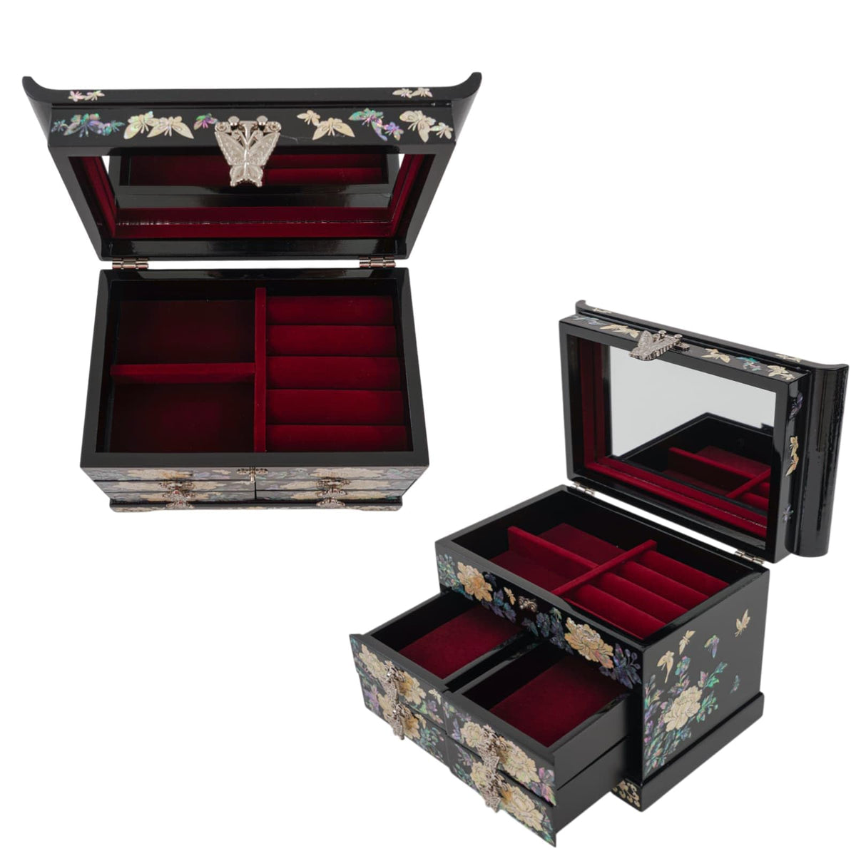 Mother of Pearl Wooden Jewelry Organizer Box (Colorful Flowers)