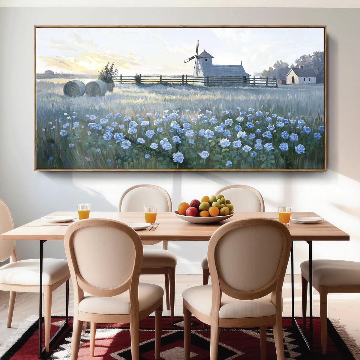 Oversize Framed Modern Wall Art (Farm Windmill Flower Wall Art / 58"L x 29"W(Framed))