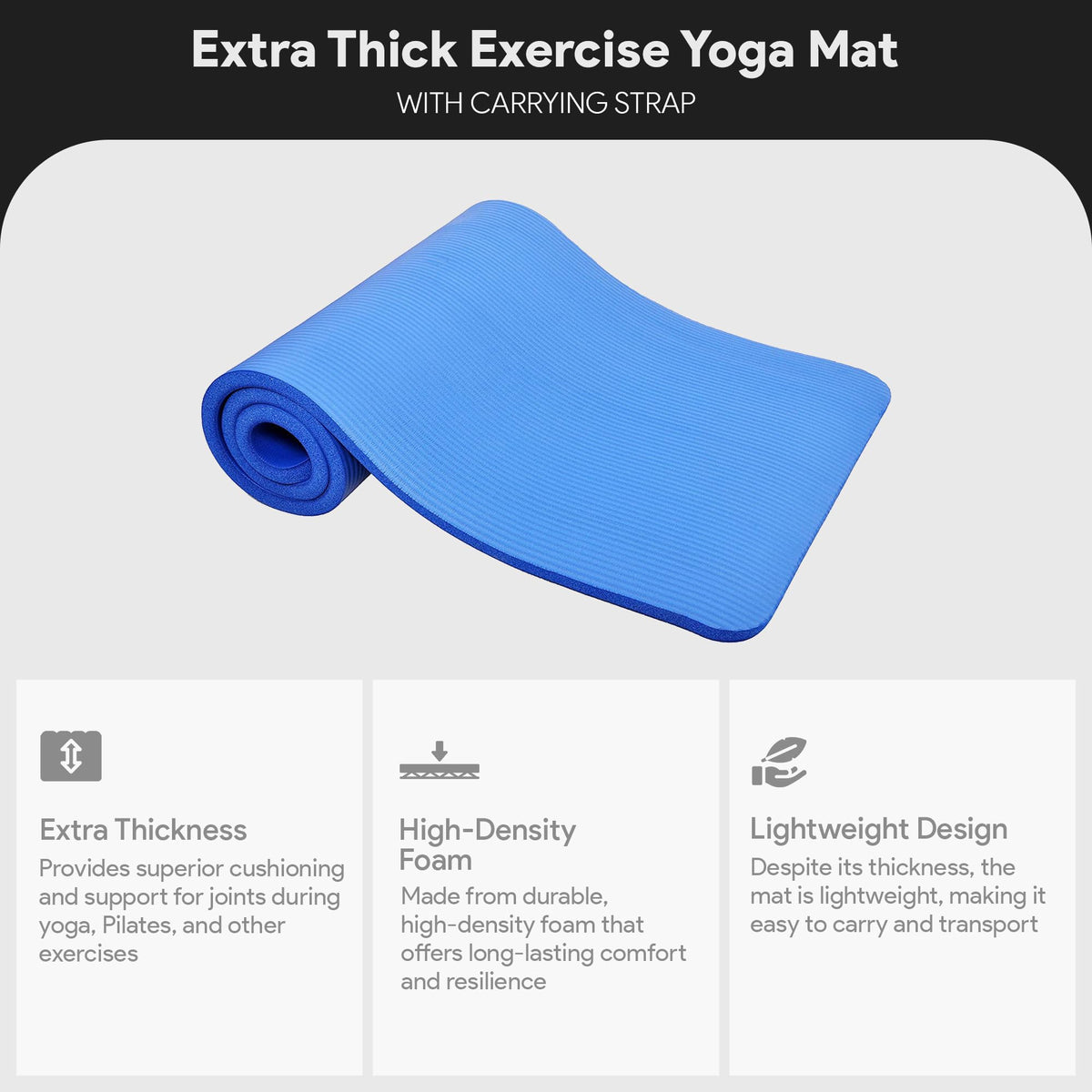 1 inch Thick 71x24 Inches Extra Thick Exercise Yoga Mat (Blue)