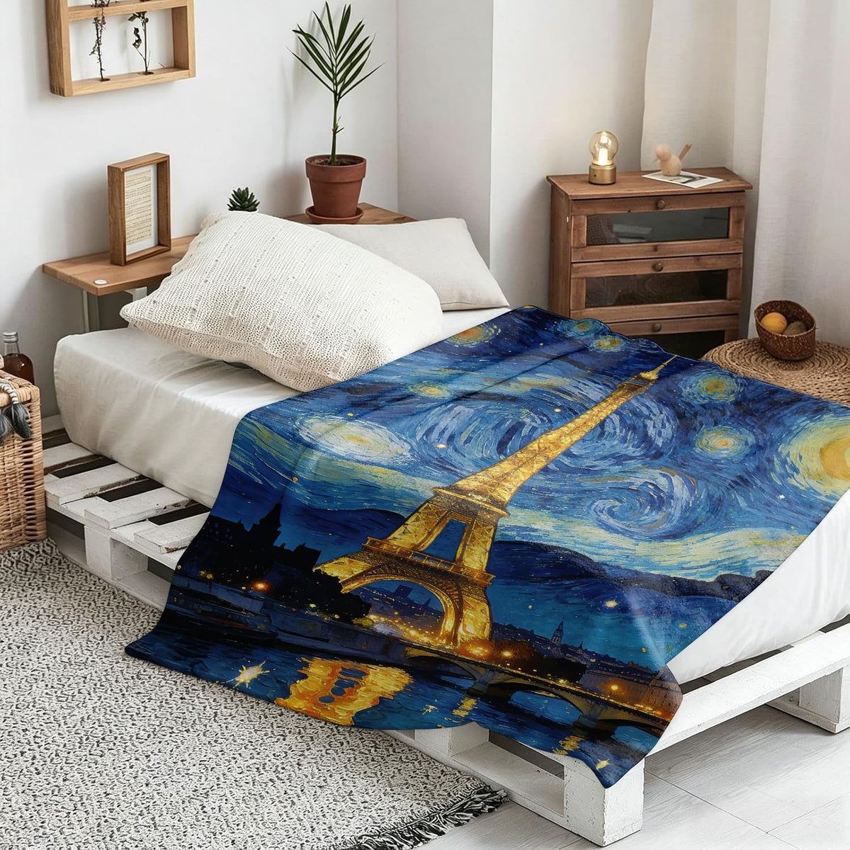 Eiffel Tower Throw Blanket Paris Starry Night Cozy Plush Flannel 60"X80" (Eiffel Tower / 60"X80")