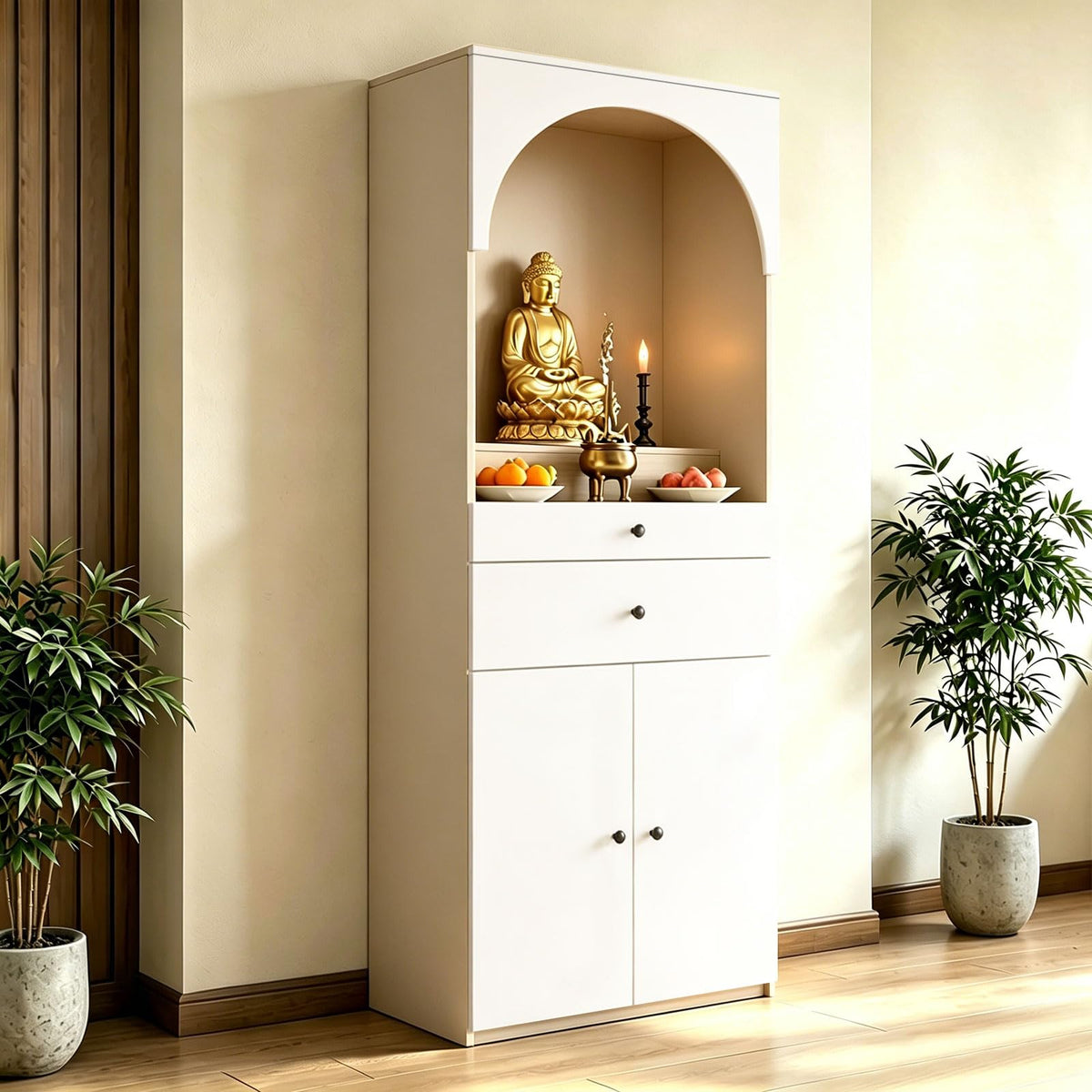Altar Table Solid Wood (White+beige / 15.7×15.7×65.4in)