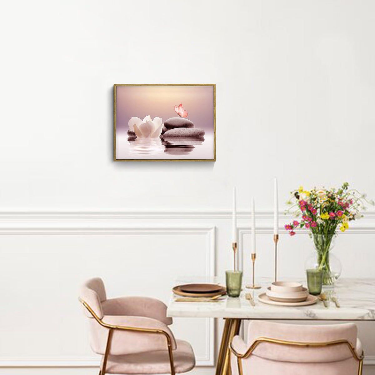 Zen Framed Wall Art for Living Room (12"L x 17"W / Pink)