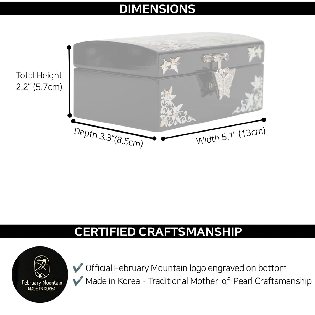 Mother of Pearl Small Jewelry Ring Box (Black-Birds)