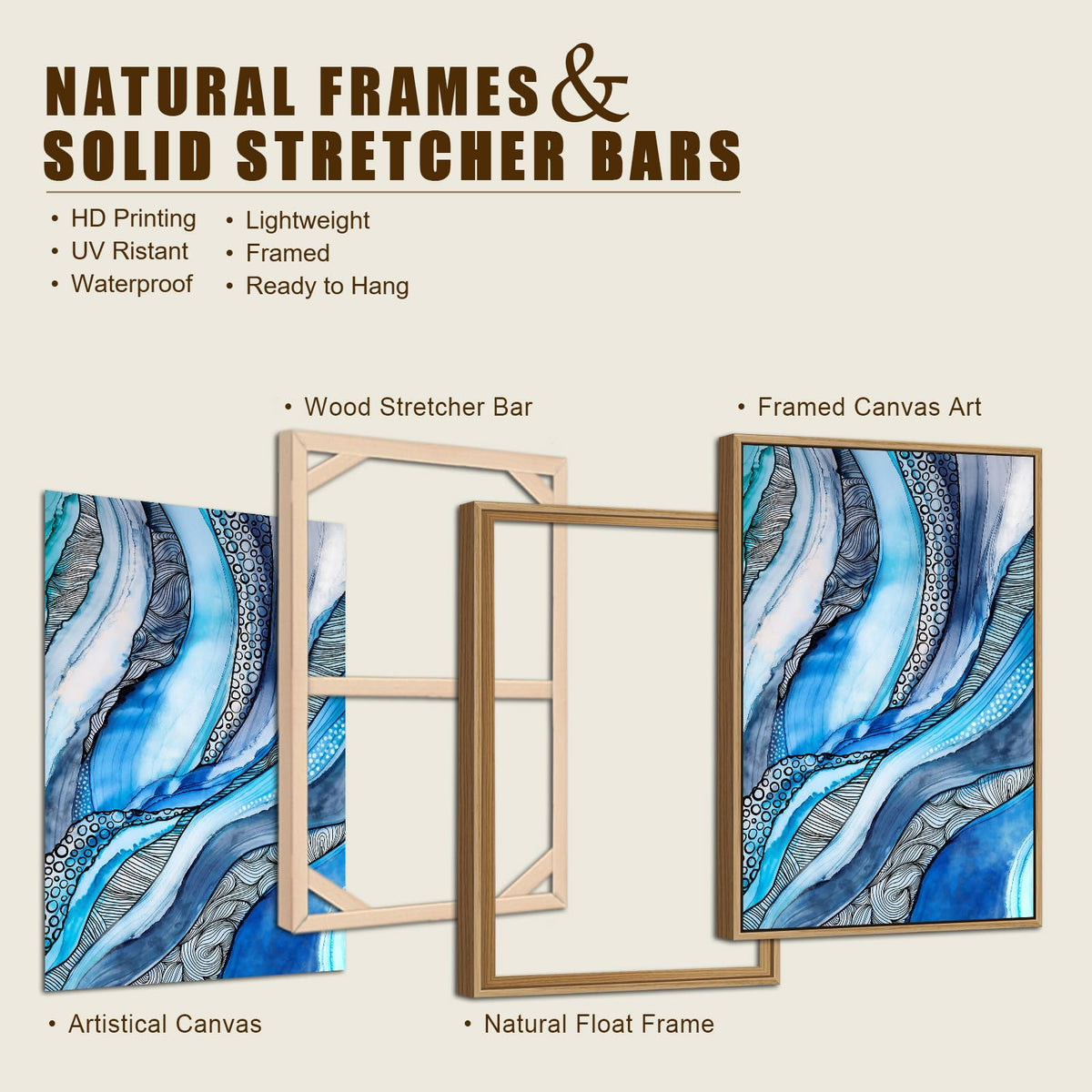 Blue Abstract Framed Wall Art (Blue Abstract Shapes / 24"L x 16"W)