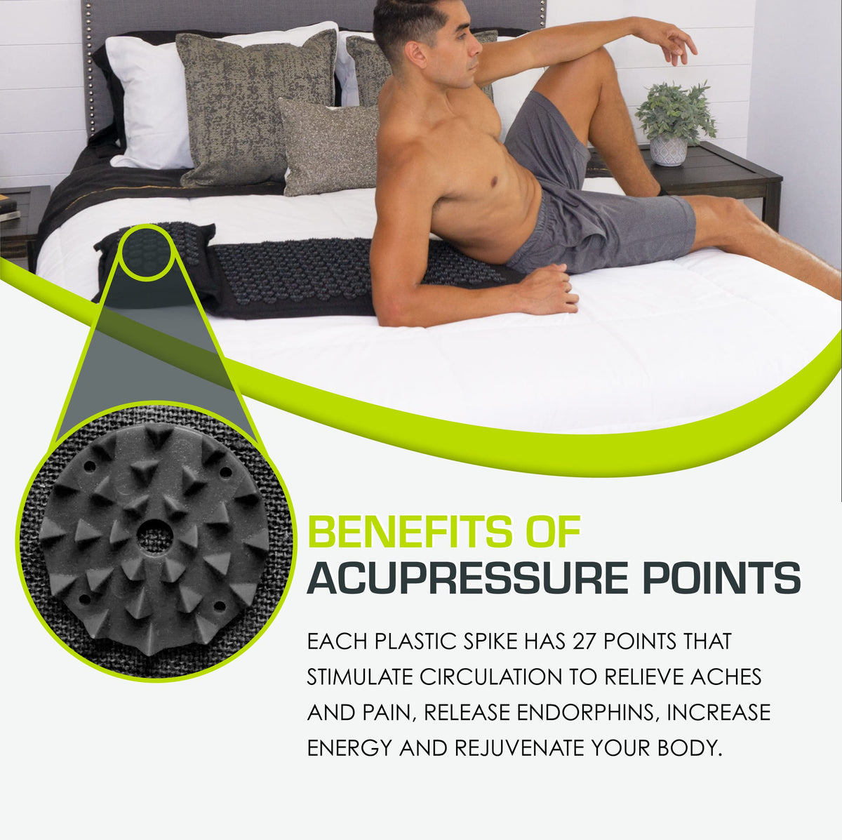 Fit Ki Acupressure Mat and Pillow Set with 100% Natural Linen for Back (Black Pearl)