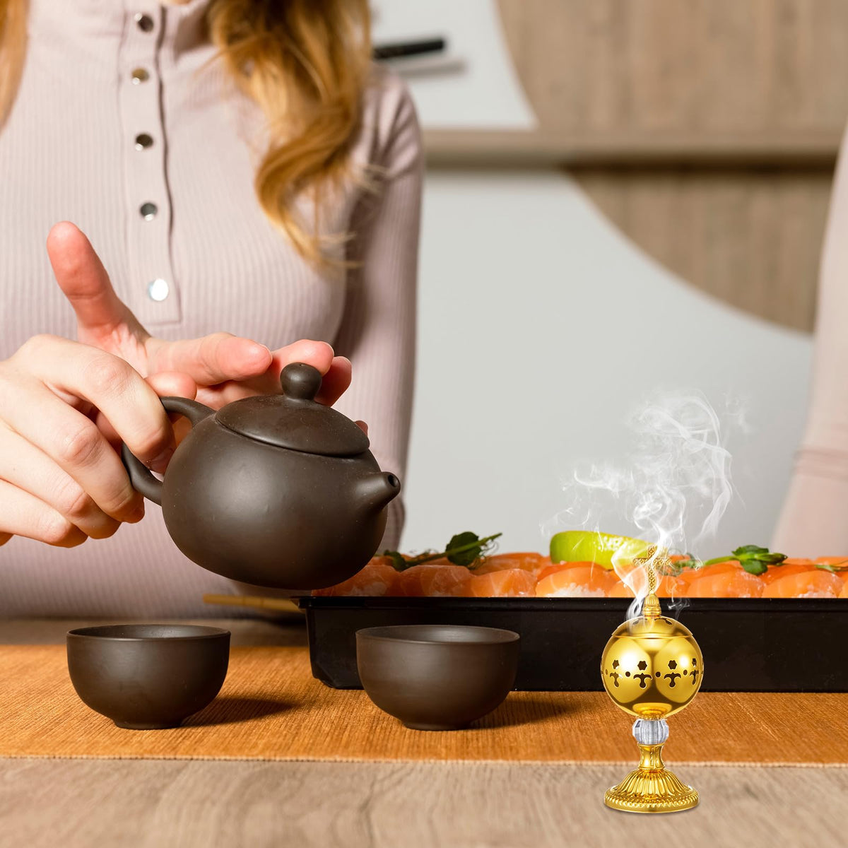 2 Sets Incense Burner with Tong (Gold / Retro)