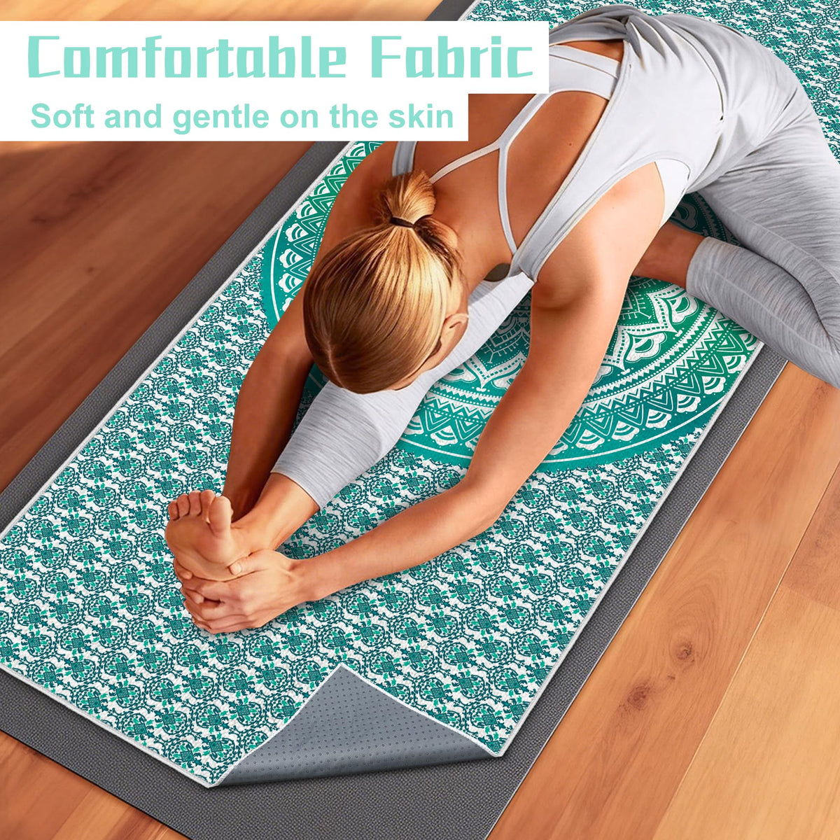 Yoga Towel Absorbent Yoga Mat Towel for Hot Yoga Non Slip (Green Circle / Casual)