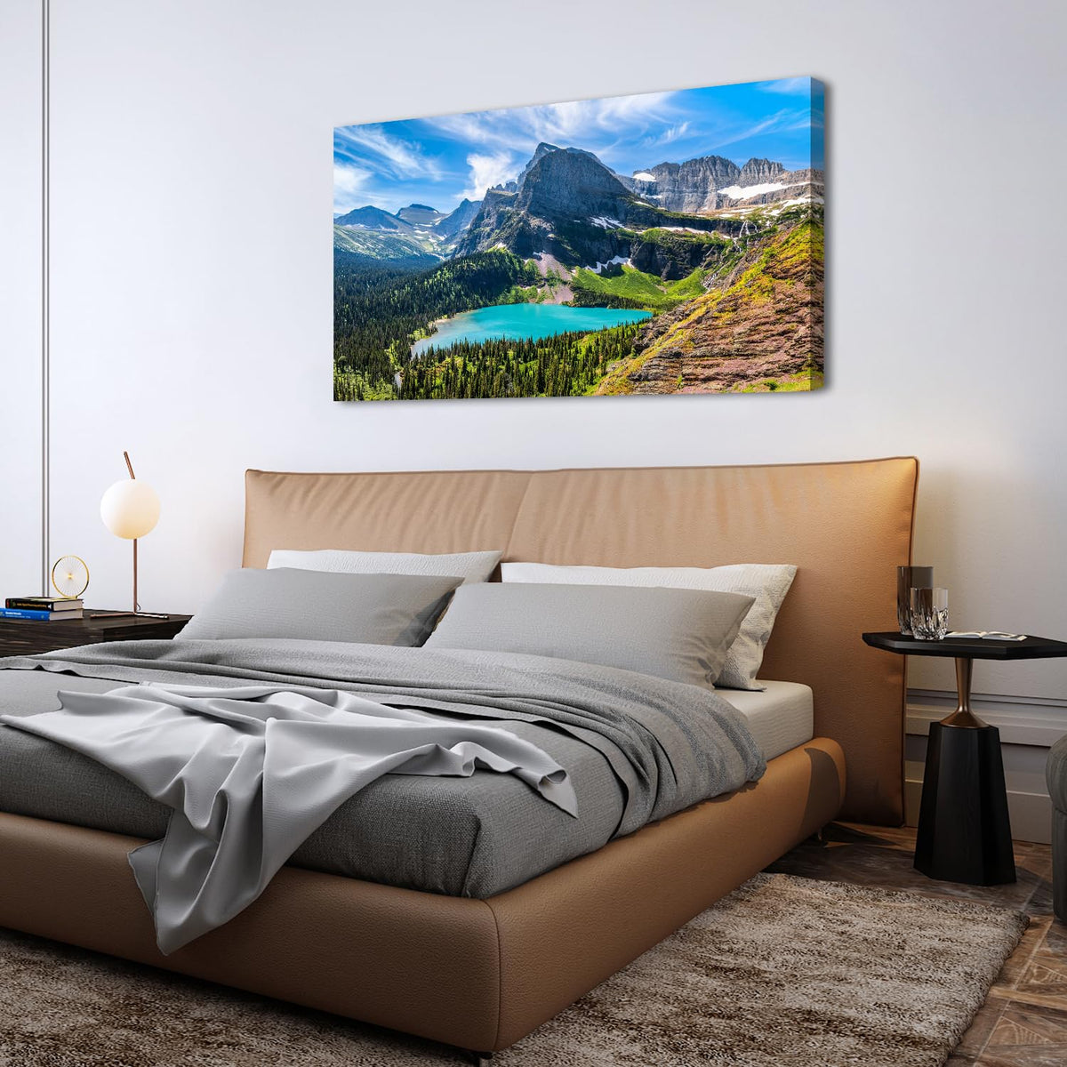Mountain Canvas Wall Art Teal Saint Mary Lake Landscape Wall Decor Glacier National Park Canvas Poster Modern Nature Scenic Painting Artwork for Living Room Bedroom Office Home Decorations 24x48" (48"L x 24"W / Glacier Park)