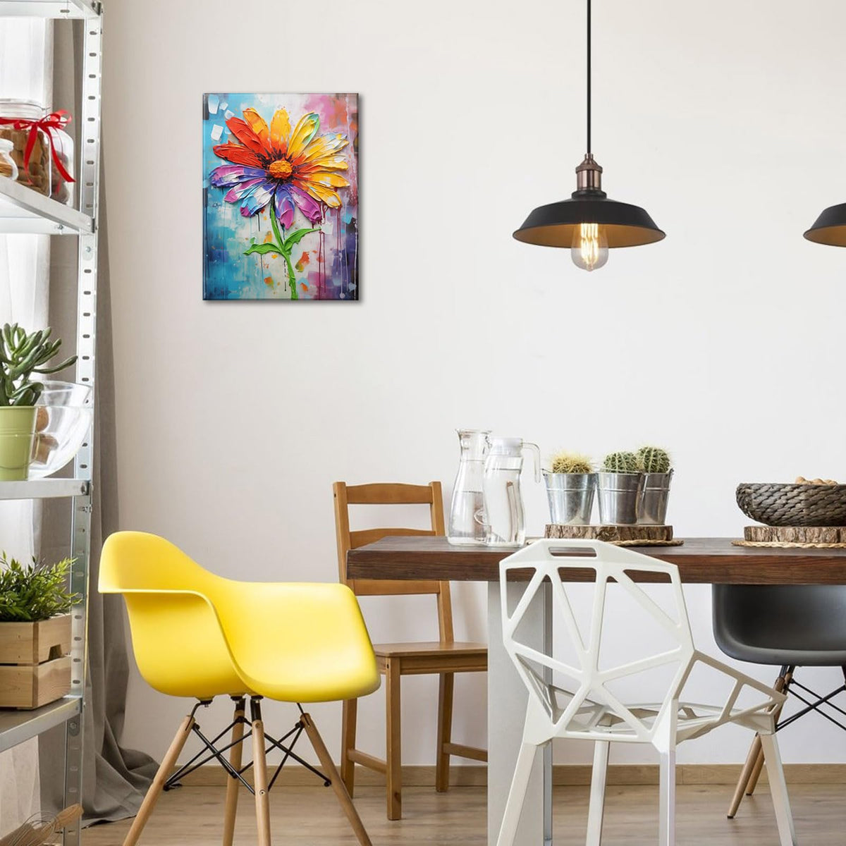 Colorful Daisy Canvas Picture Modern Abstract Oil Daisy Print Paintings for Living Room Bedroom Home Decorations Framed Ready To Hang 12x16 inches (16"L x 12"W / Daisy 02)