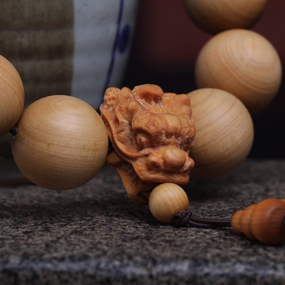Unisex Thuja Sutchuenensis Wood Beads Wooden Bracelet Necklace Prayer Mala Wristband Bracelet (20mm 12 Beads Dragon's Head)