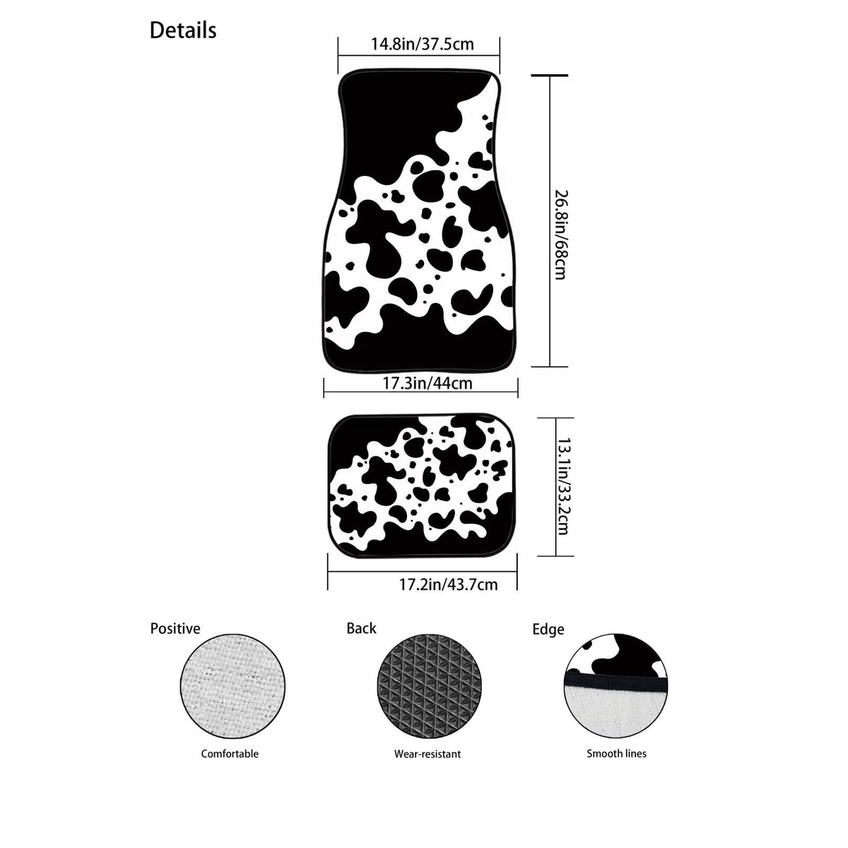 Black Cow Print Car Floor Mats Universal Rubber Floor Mats for Cars Black Car Accessories (Black Cow Print)