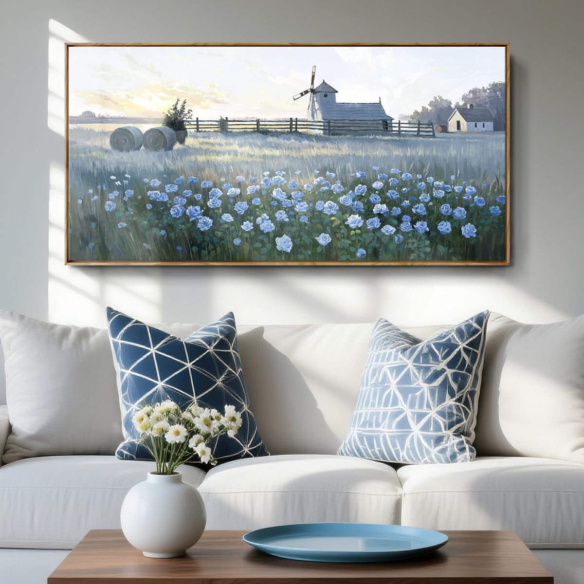 Large Framed Modern Canvas Wall Art (Farm Flower Wall Art / 48 x 24 inches)