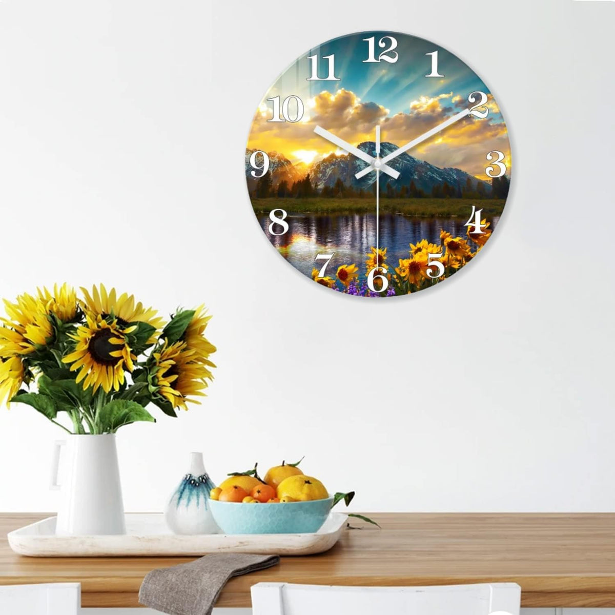 Nature Landscape Wall Clock 16 Inch Sunrise Mountain (Yellow3 / 16 Inch)