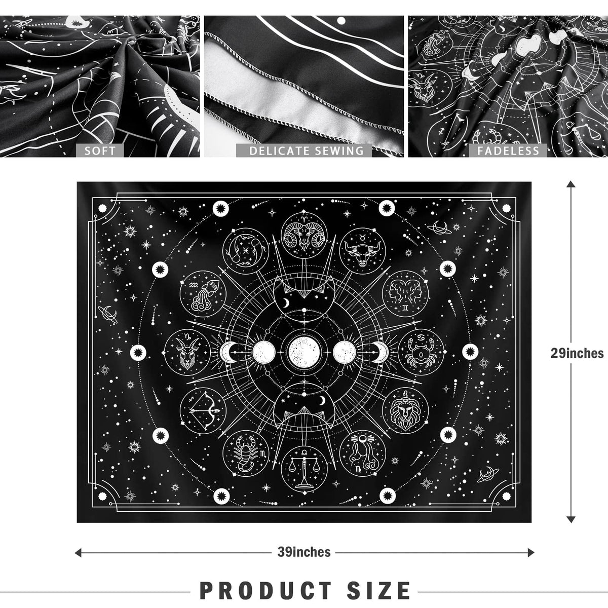 Sun Moon Zodiac Tapestry Wall Hanging (Multicolor / 37"L x 29"W)