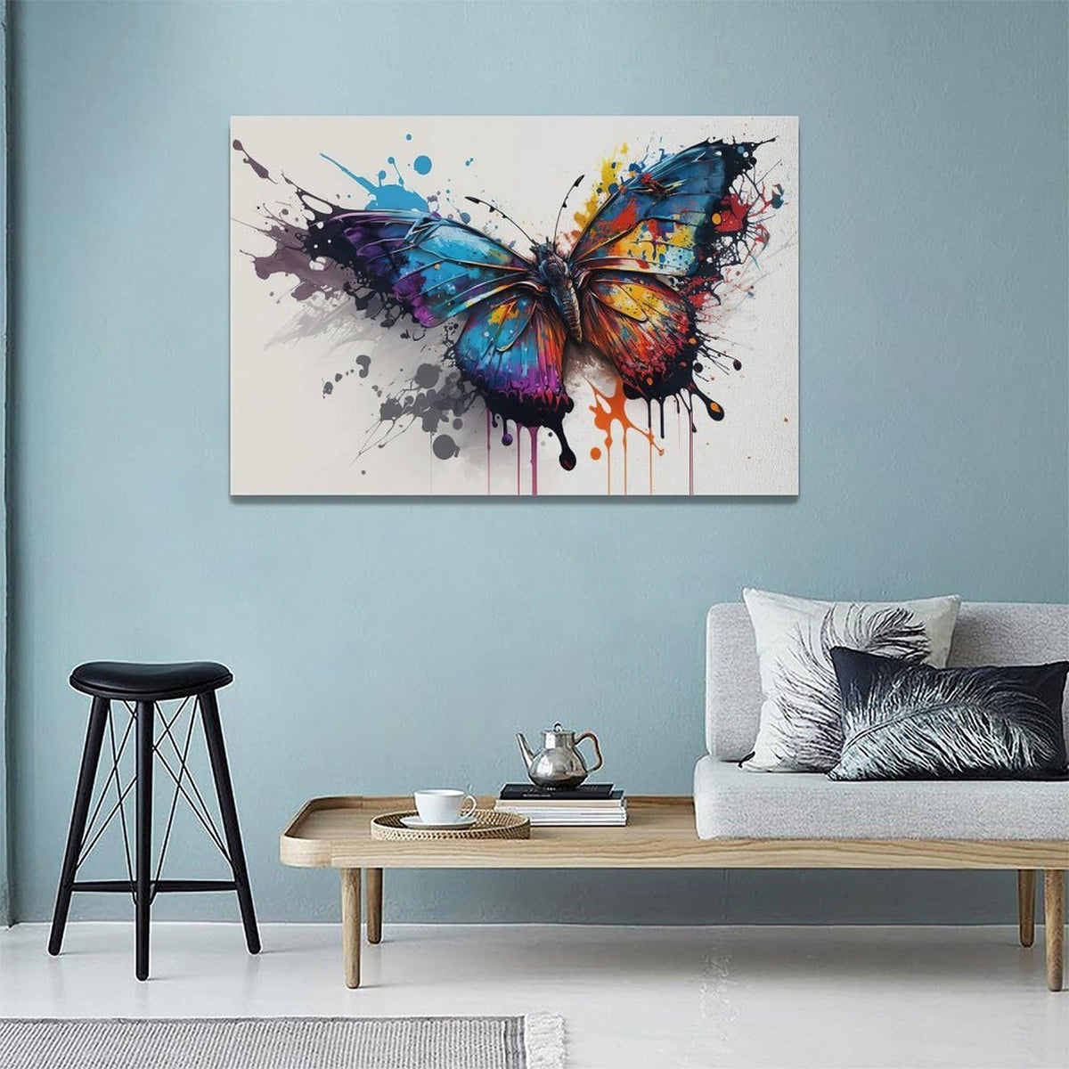 Butterfly Wall Art Colorful Butterfly Pictures Wall Decor Canvas Print Painting Home Decoration Artwork For Living Room Office Bedroom Bathroom Framed 16"X24" (24"L x 16"W / Butterfly)