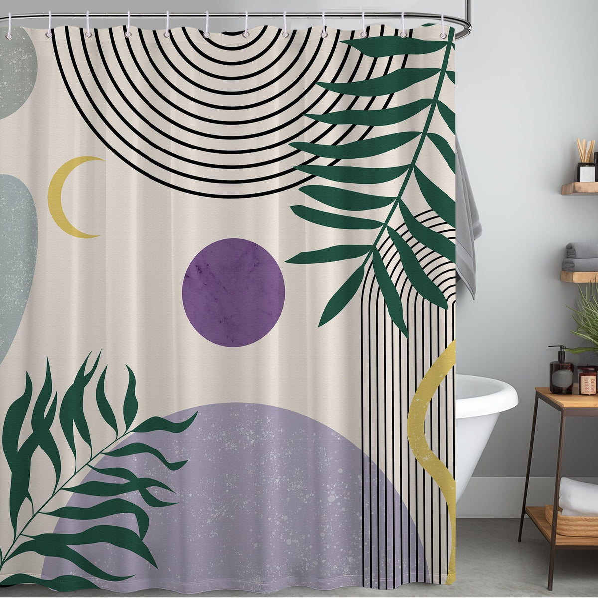 Purple Shower Curtain Mid Century Modern Light Purple Geometric Shower Curtains for Boho Bathroom Decor Sets (Purple Boho / 48"W x 72"L (Pack of 1))