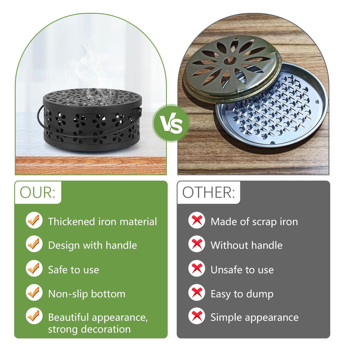 2 Pack Portable Mosquito Coil Holder with Handle (Bronze+black)
