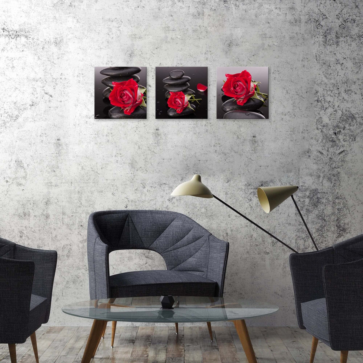 Red Canvas Wall Art Bedroom Wall Decor Black and White Zen Stones Spa Wall Art Rose Pictures for Living Room Kitchen Home Decorations Red Bathroom Accessories Flower Paintings Room Artwork (20 x 20 inches (3-Piece Set) / Rose & Zen Stone)