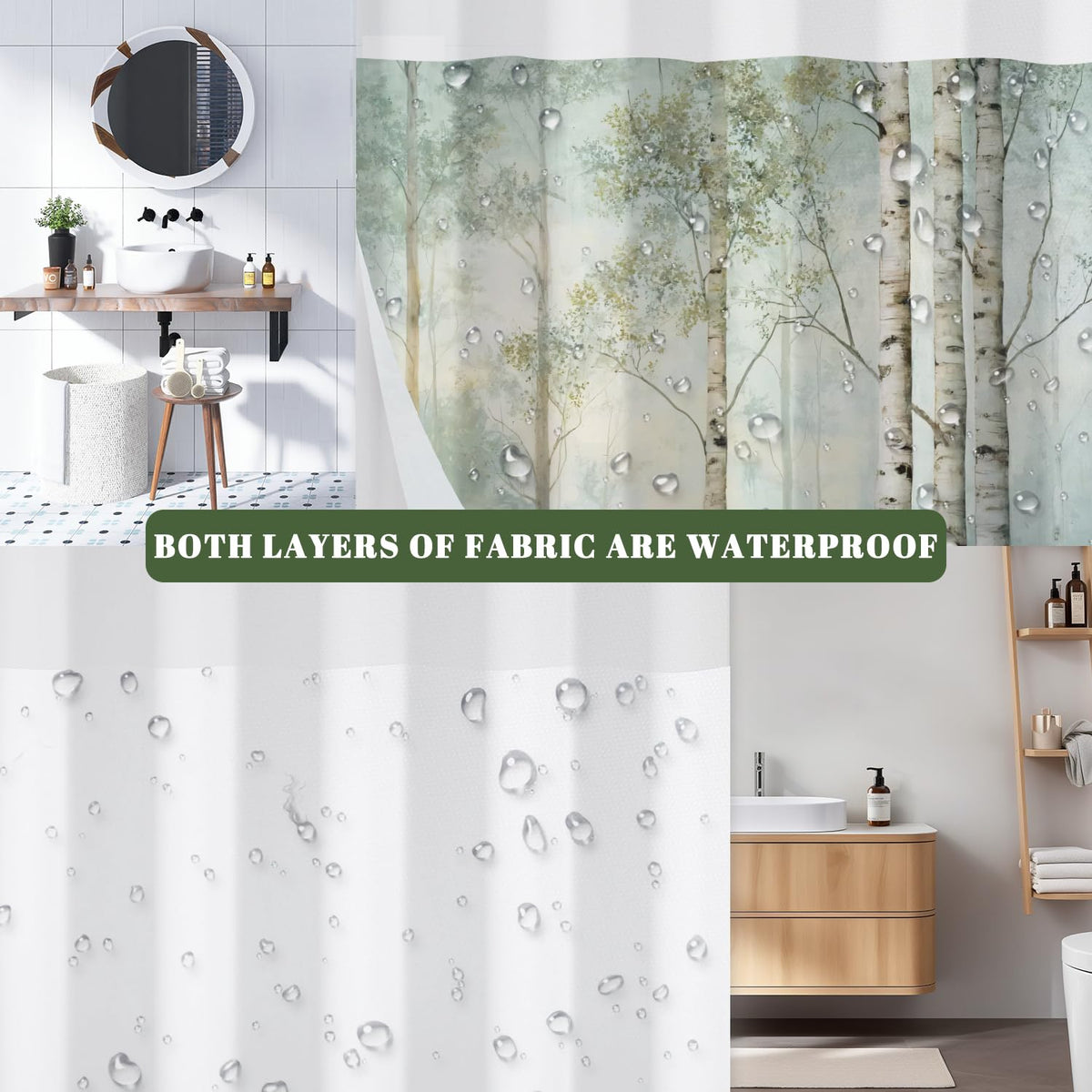 Birch Tree Woodland Shower Curtain with Snap in Liner (Birch Trees)