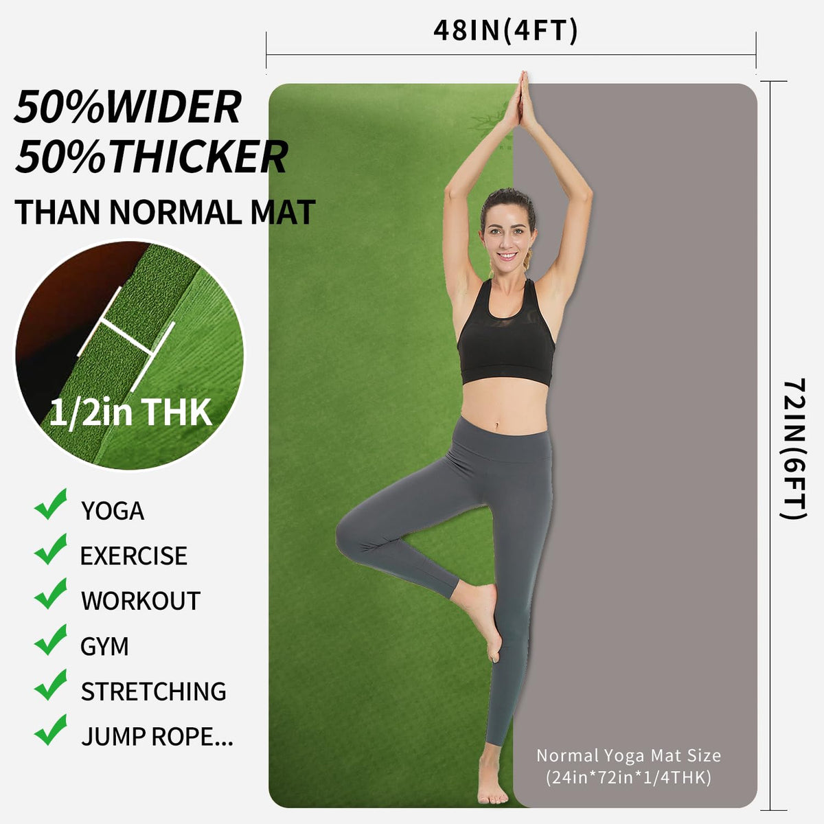 Large TPE Yoga Mat 6'x4'x1 (Green)