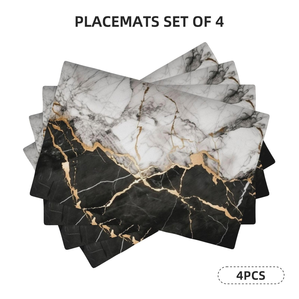 Black White Gold Marble Place Mat Set of 4 Pieces Heat (4PCS / Black White Gold Marble)
