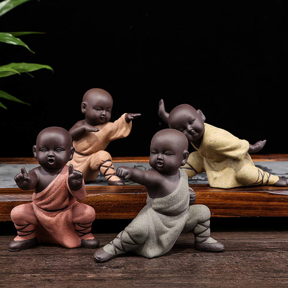 Miniature Buddha Figurine Ceramic Little Cute Buddha Statue Monk Figurine Creative Baby Crafts Dolls Ornaments Gift Chinese Delicate Ceramic Arts and Crafts kung fu Little Monks (Type 1)