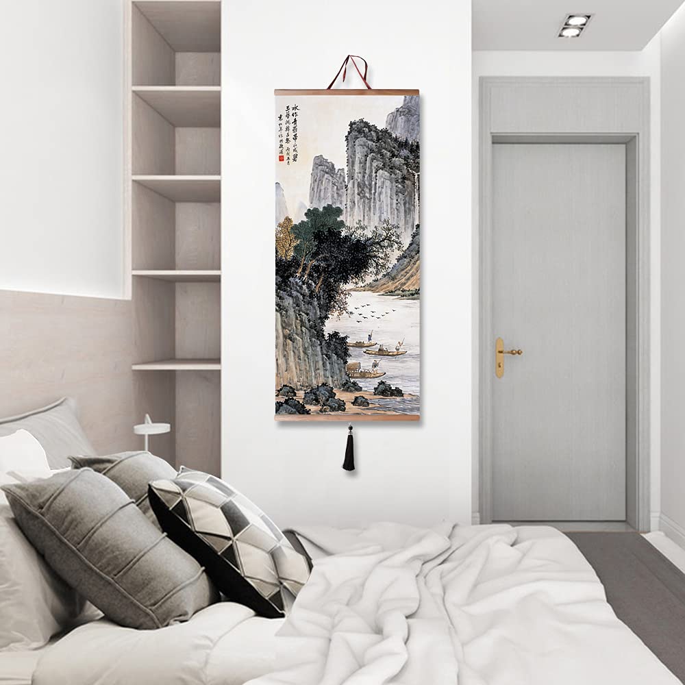 32x14in Asian Scroll Wall Art (Stream water flooding with Dan)