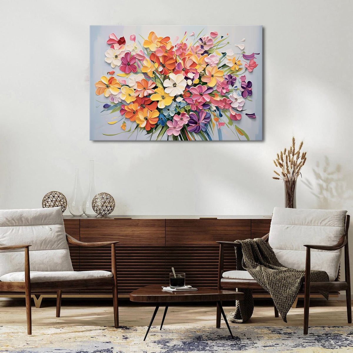 Colorful Wildflower Wall Art Watercolor Daisy and Poppy Floral Canvas Prints Large Botanical Flower Wall Decor for Living Room Bedroom Bathroom (48"L x 32"W / Flower-1)