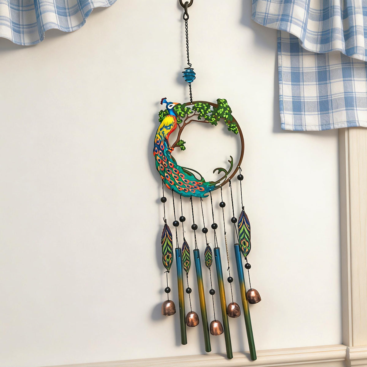 Peacock Dream Catchers Windchimes with Copper Bells 28" Peacock Wind Chimes for Zen Atmosphere Outdoor Garden Decor Unique Peacock Gift Home Decor (PEACOCK)