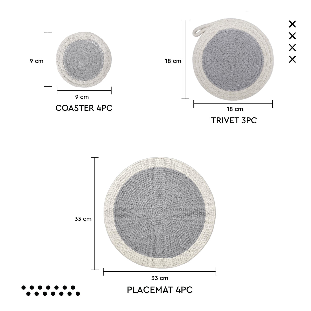 Cotton Placemats (Grey. / 13" (Pack of 11))