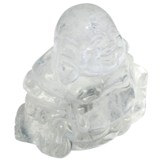 1.5 in Rock Quartz Happy Buddha Statue Crystal Figurine (Clear)