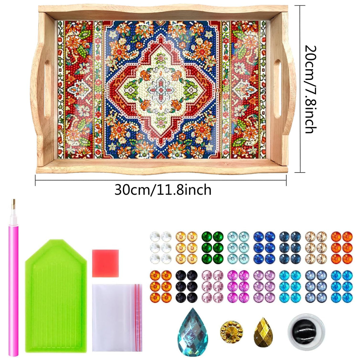 Mandala Diamond Painting Wooden Serving Tray with Handle for Adults (A-Mandala Small)