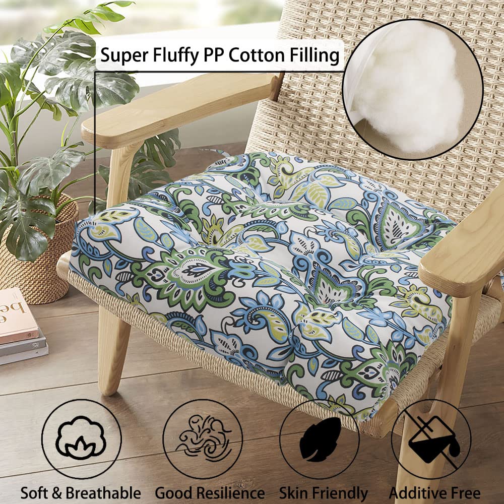 Outdoor Tufted Seat Cushion 19"x19" (Botanical Blue / 19" x 19" x 5" (2 Pack))