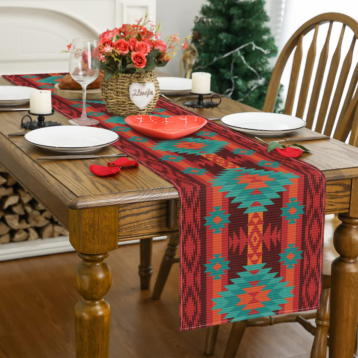 Aztec Table Runner (13x36inch / Red-green Aztec)