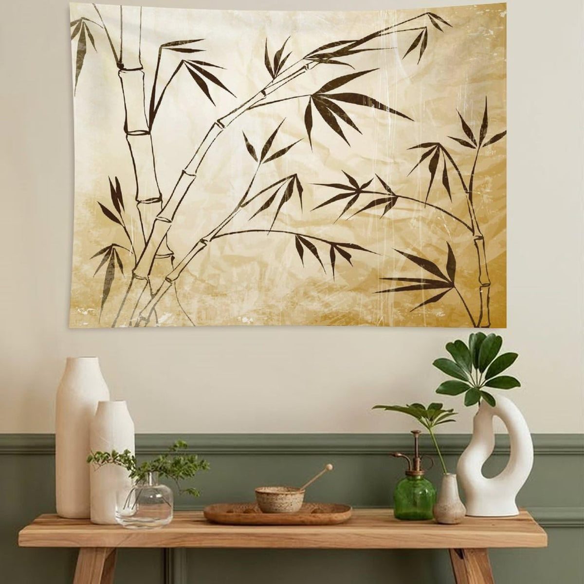 Bamboo Tapestry Wall Hanging Gradient Bamboo Leaves Root Structure Stable Travelers Print Tapestries Home Decor for Living Room Bedroom Apartment Farmhouse Dorm 40"x60" (40"L x 60"W / Bamboo)