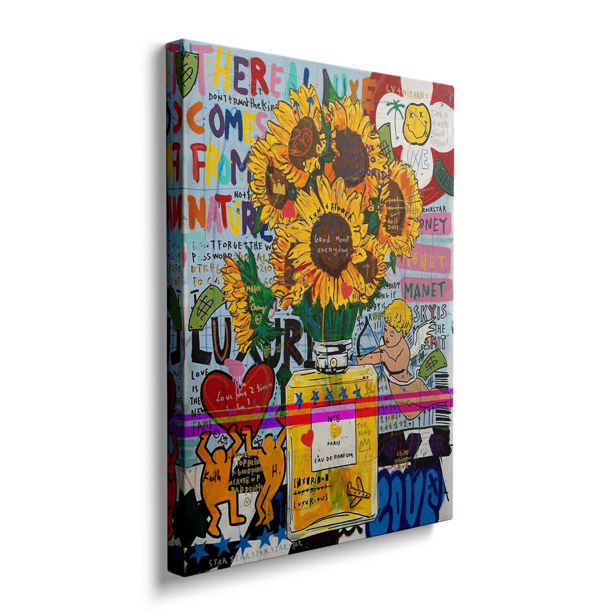Framed Sunflower Canvas Wall Art Pop Graffiti Decor for Rooms 12x16 Inches (Sunflower / 16"L x 12"W)