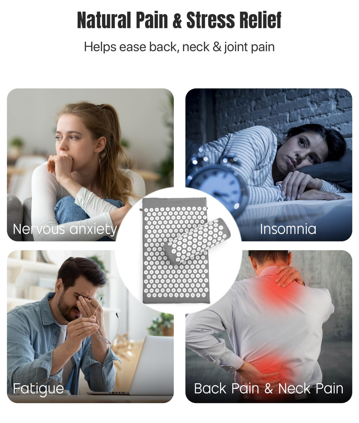 Acupressure Mat And Pillow Set (Grey)