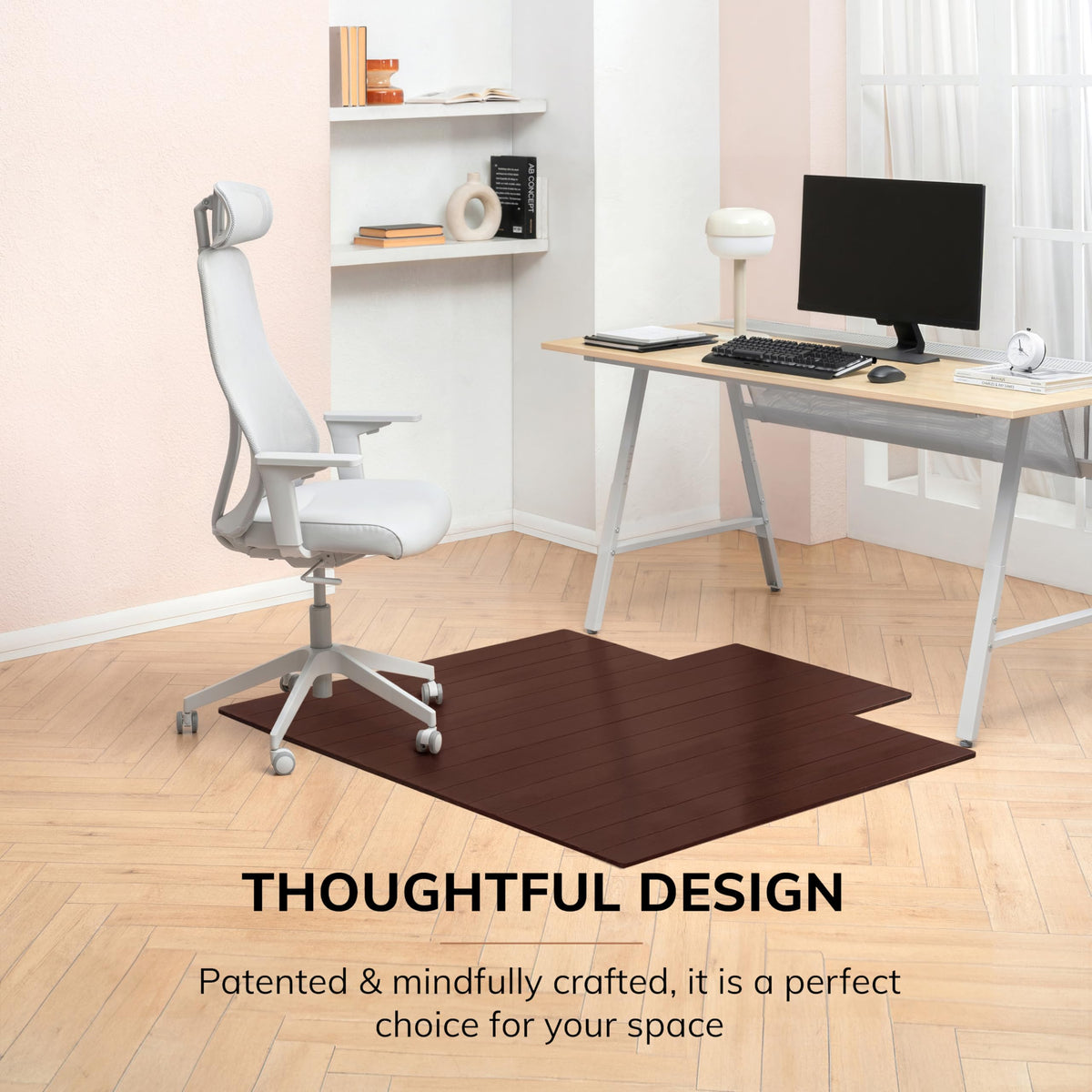 57" x 55" Bamboo Office Chair Mat for Carpet & Hardwood Floor (Dark Cherry / 57" x 55" / With Lip)