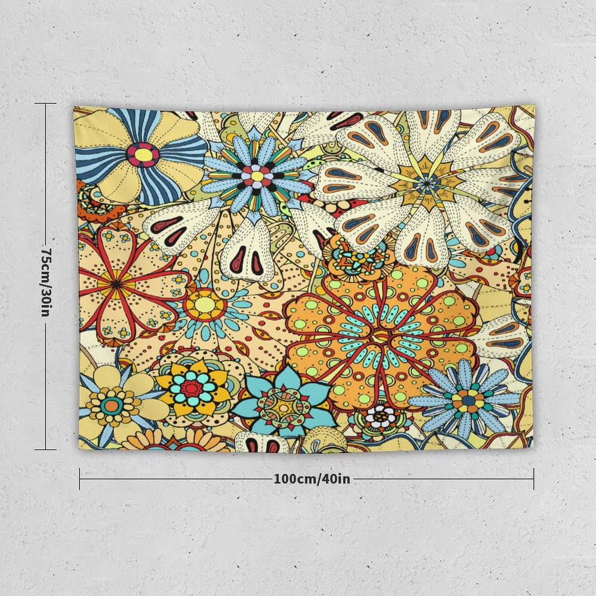Boho Floral Tapestry Wall Hanging Vintage Colorful Flowers Bohemian Print Mandala Tapestries Home Decor for Living Room Bedroom Apartment Farmhouse Dorm 30"x40" (30"L x 40"W / Mandala-34)