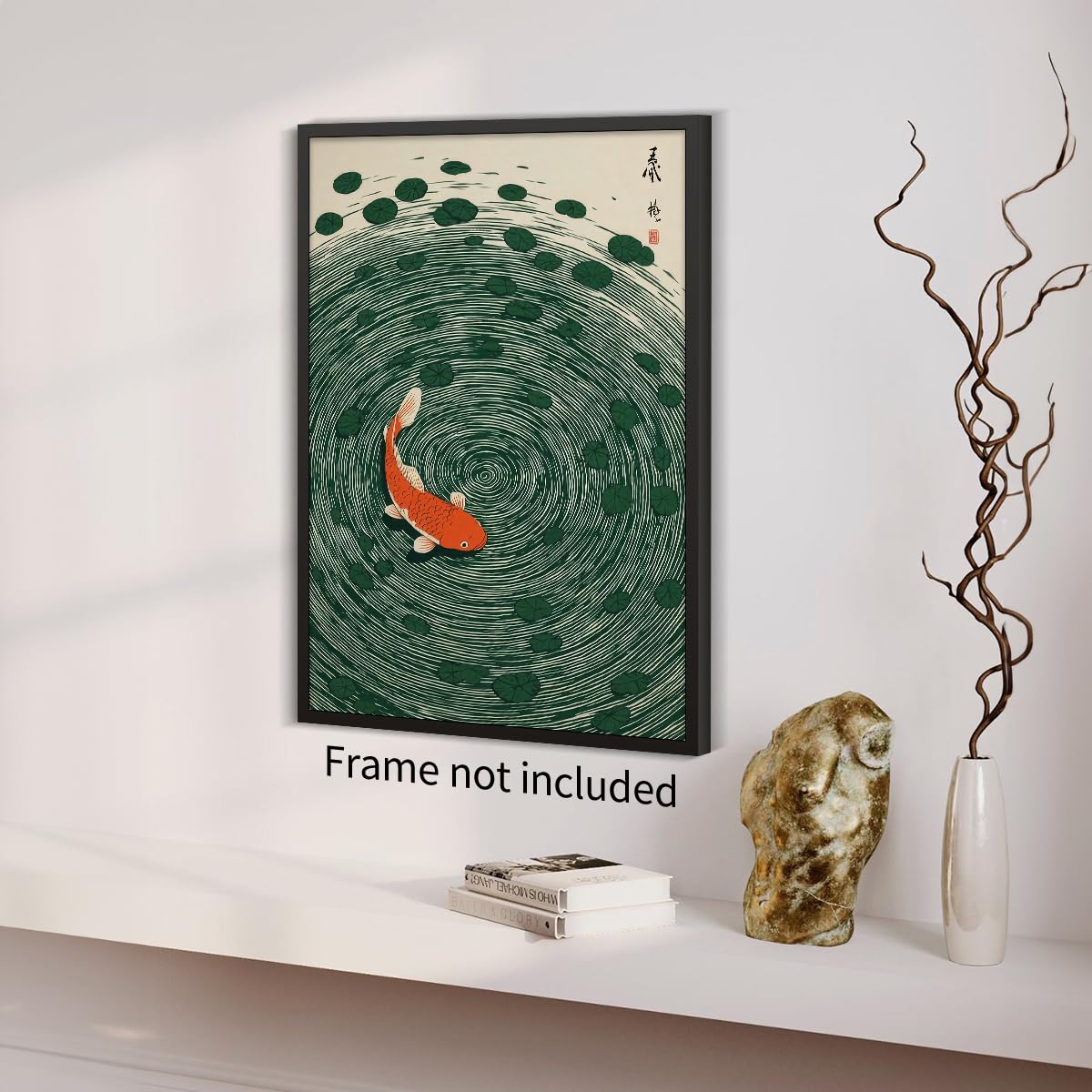 Japanese Koi Fish Poster Oriental Asian Lucky Carp Canvas Wall Art Vintage Japan Room Aesthetic Prints Minimal Green Painting for Zen Water Living Room Office Wall Decor 12x18in Unframed (Unframed / Japanese Koi Fish / 18"L x 12"W)