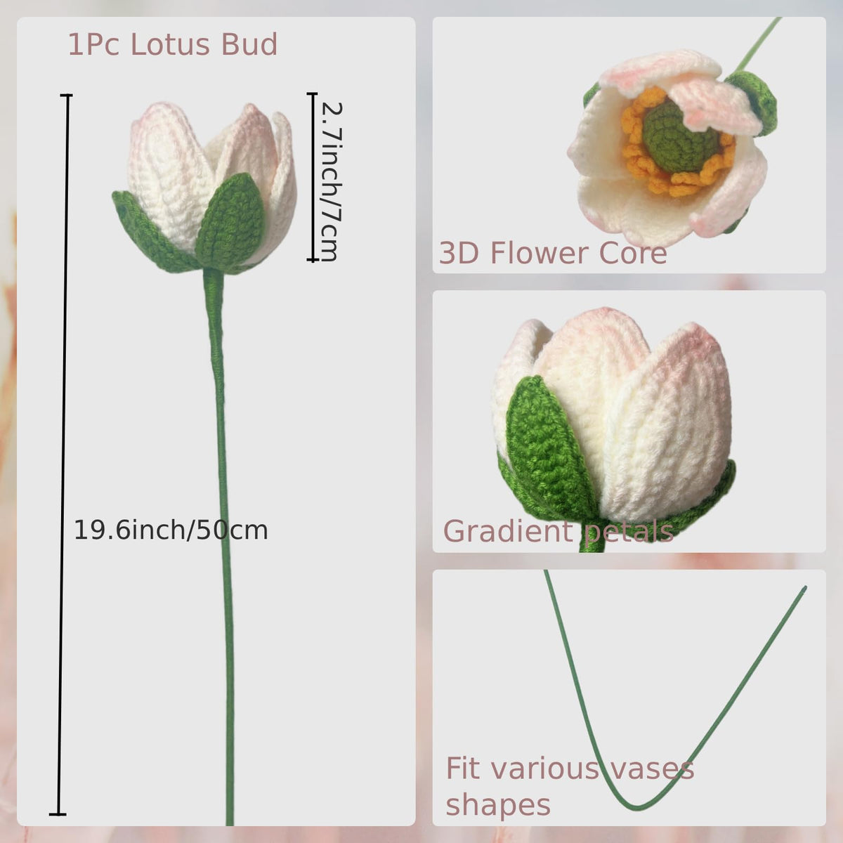 Crocheted Lotus Flowers Plant (Lotus Bud-pink)