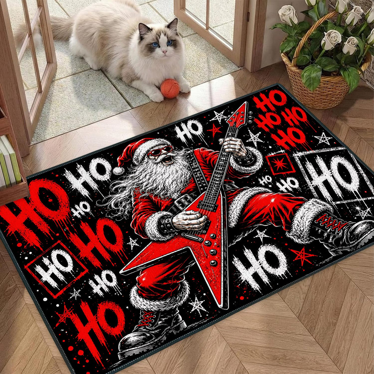 Christmas Rock and Roll Santa Claus Entryway Rug 2x3 Ft (95 / 2' x 3' (Rectangular))