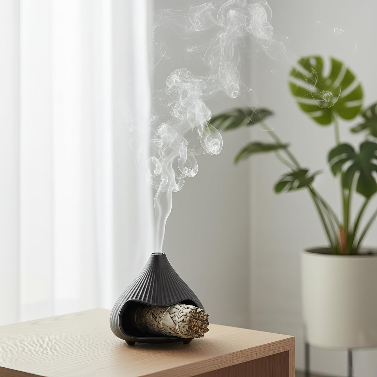 Retro Ceramic Palo Santo Holder (Matte Black)