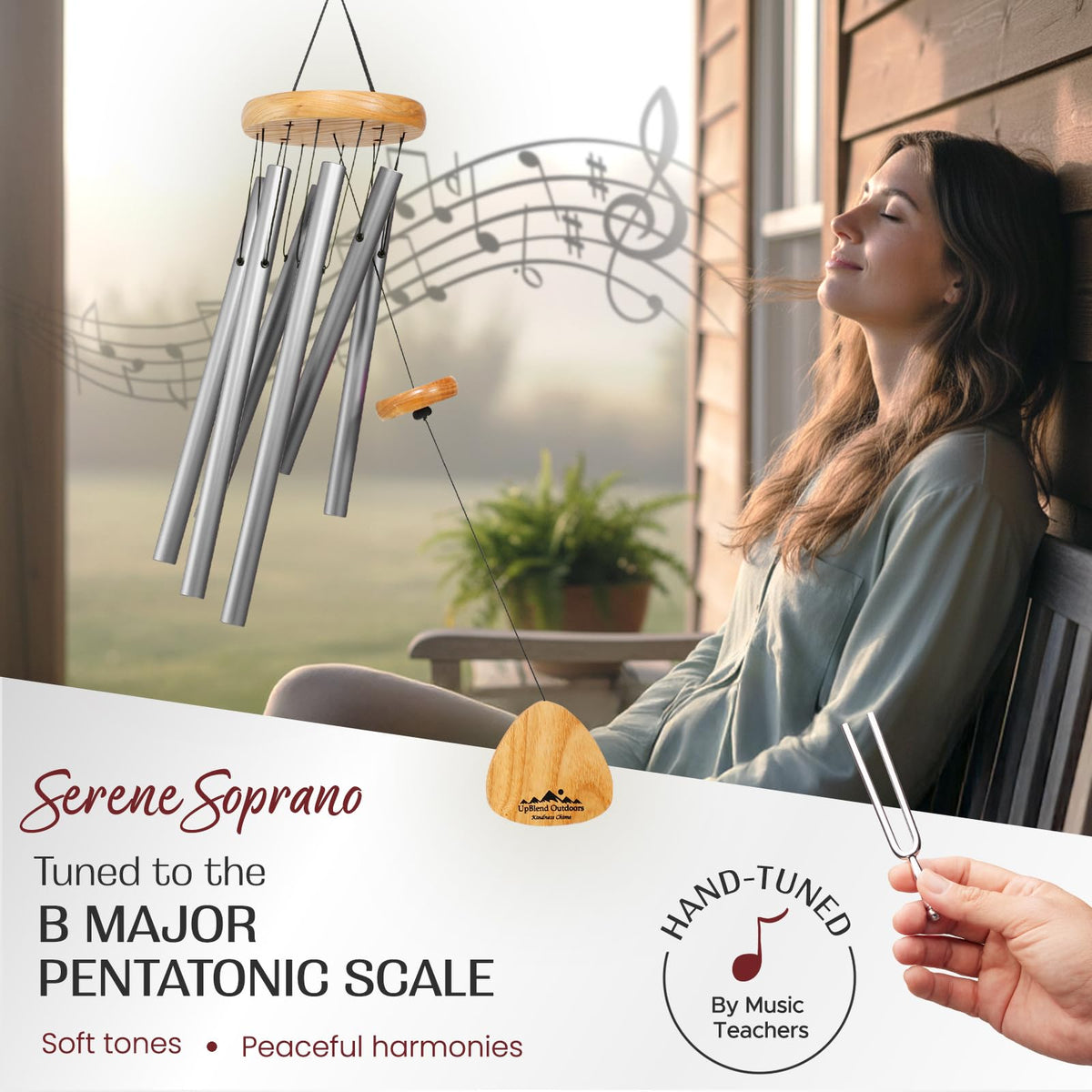 UpBlend 29" Silver Aluminum Wind Chimes for Outside (29")