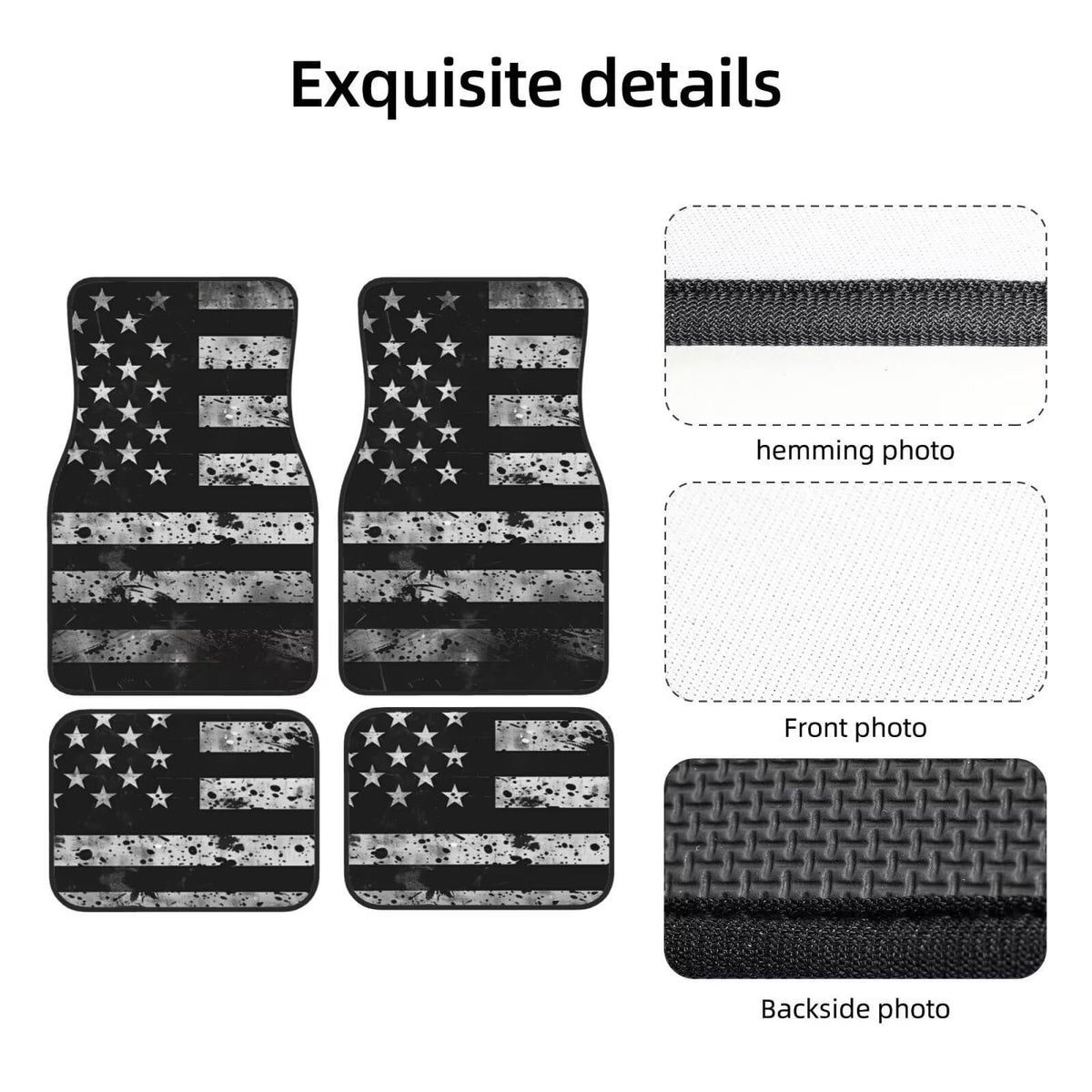 Flags Car Floor Mats Full Set for Front and Rear Black Heavy Duvy Rubber Rugs Anti Slip Mats Auto Floor Carpets Full Set All Weather Auto Interior Decor Car Liners (Flags)