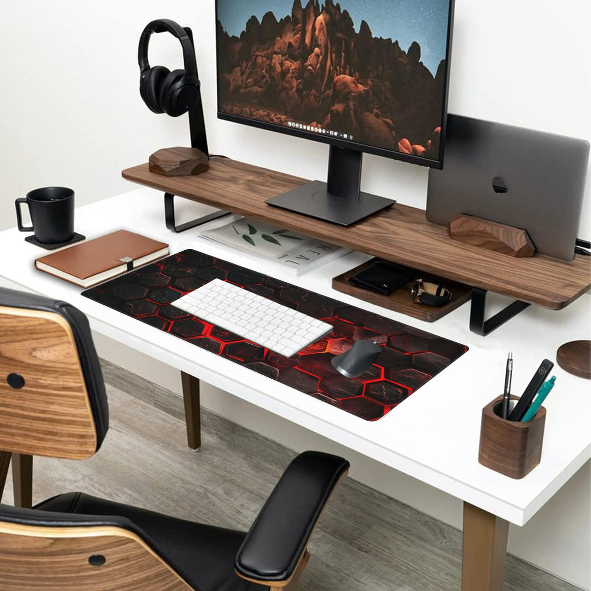 Large Gaming Mouse Pad for Desk (11.8" x 31.5" / Red Honeycomb Science Technology)