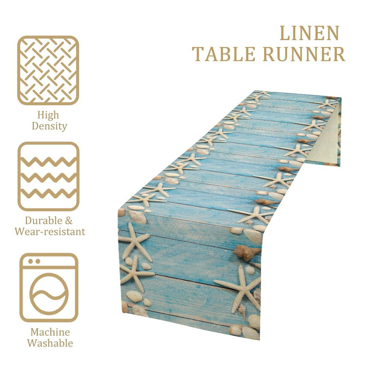 Summer Beach Table Runner Dresser Scarves Beach Theme Cotton Linen Seashells Starfish Blue Rustic Wood Table Setting Decor for Wedding Party Holiday Dinner Home 13x120 inch (13x120inch / Ocean 6)